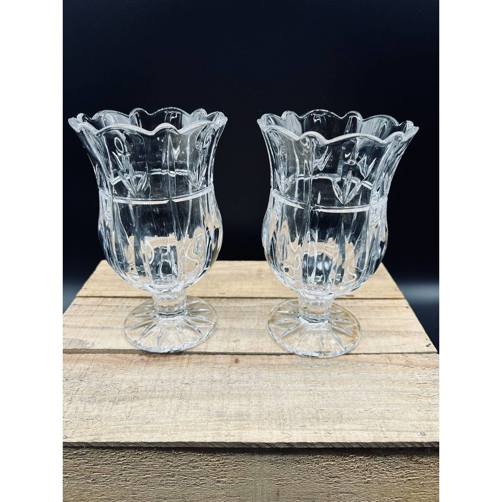 Block Full Lead Crystal Tulip Garden Hurricane Candle Holder Set